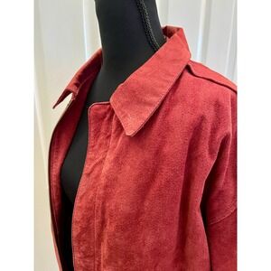 JLC Suede Bomber Jacket Womens L Red Excellent Vintage Equestrian Lining Zip Up